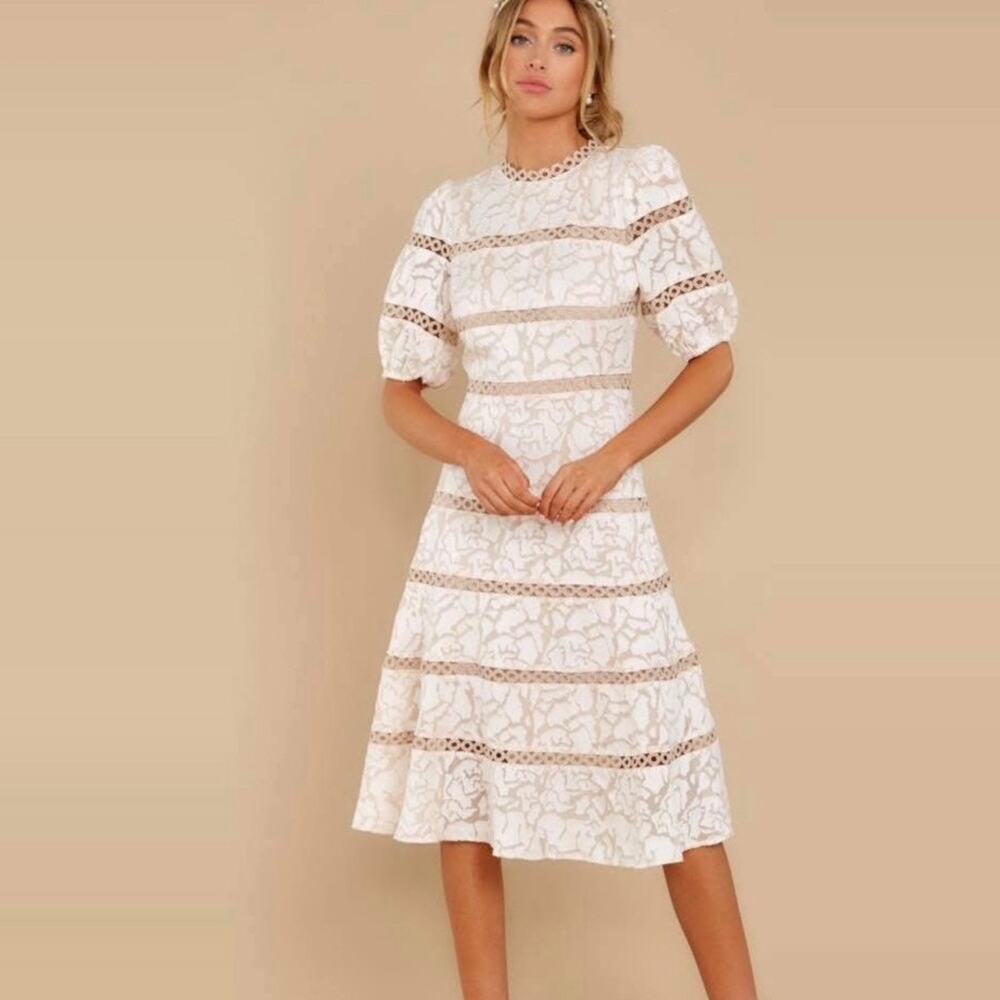 Champagne & Strawberry Burnout Jacquard Lace Dress Small